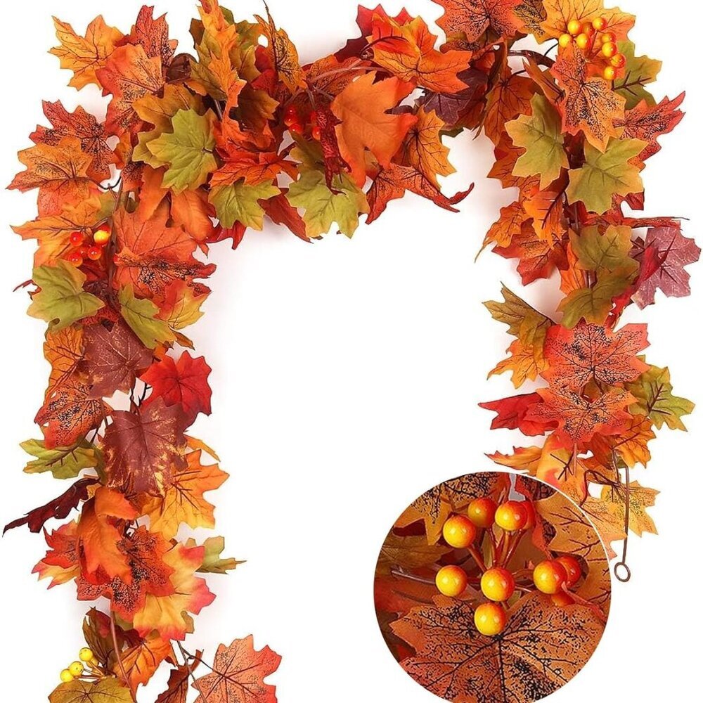 2 Pack Fall Garland Maple Leaves Outdoor 5.8Ft/Pieces Fall Hanging Vine Garland